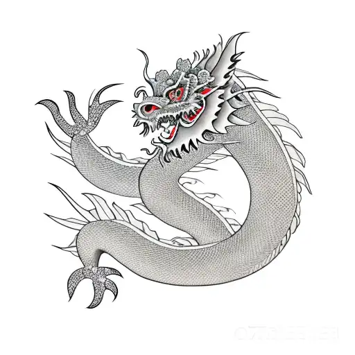 Japanese Dragon With Peony Flowers