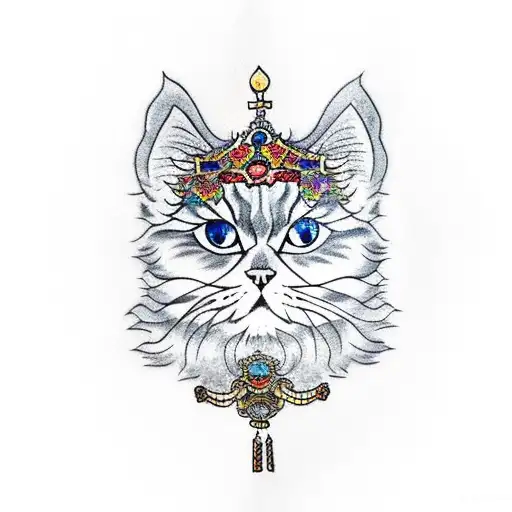 Tortoiseshell Persian Cat Tattoo Wearing A Tiara