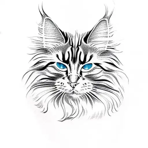 A Majestic Maine Coon Cat With Intricate Japanese-inspired Patterns