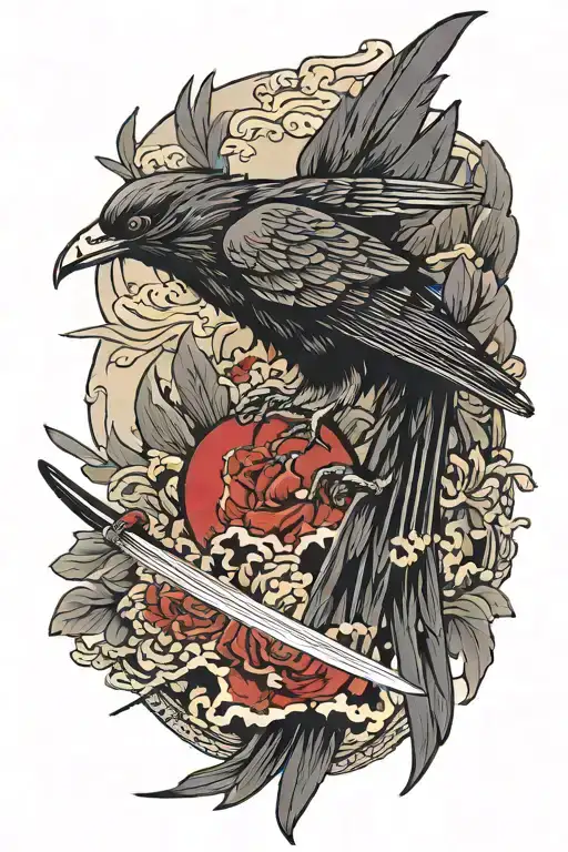 Katana Sword And Crow Flying