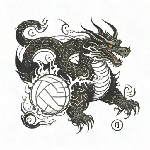 Volleyball And Dragon And Fire