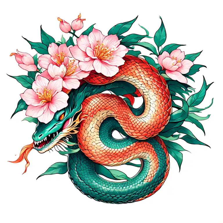 Only Oni With Snake And Sakura Blooms