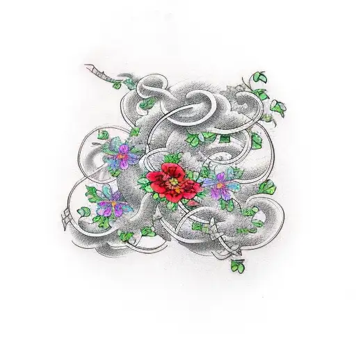 Long Winding Vine With Many Different Flowers