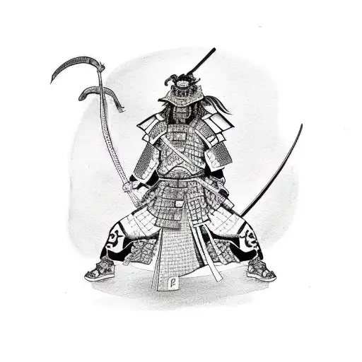 A Japanese Samurai Warrior Battling A Dragon