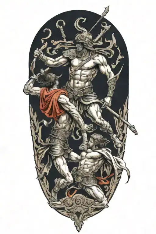 Achilles Fighting Hector Greek Art Abstract Columns