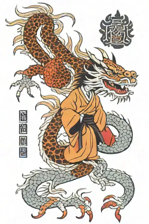 Chinese Dragon And Mask And Samurai