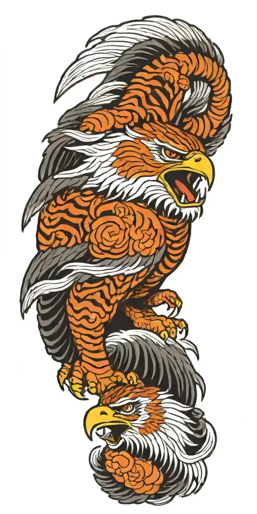 An Eagle On Top Of A Bengal Tiger