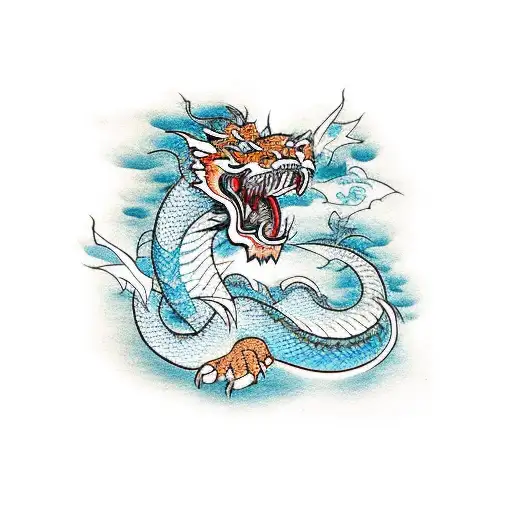 Dragon And A Tiger With A Cross In The Background