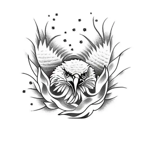 Realistic Eagle With Flowers