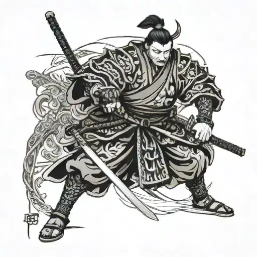 A Full-length Samurai With Swords