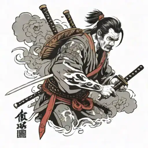 Samurai With Full-length Swords In The Style Of The New Japan