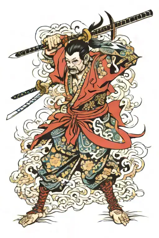 Samurai With A Katana Among Demons