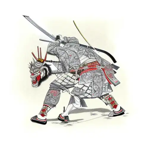 Samurai With Blooded Katana Walking Away After Winning A Fight