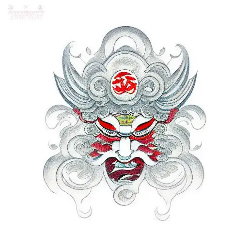 Japanese Mask With Waves In Background