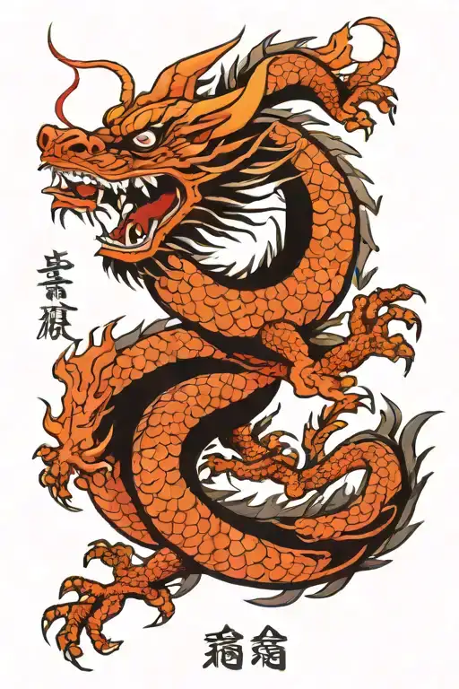 Chinese Dragon With Hieroglyphs On Hand