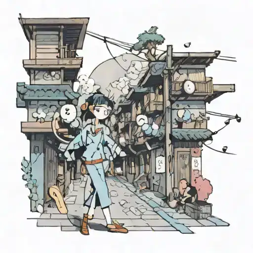 An Anime-inspired Street Scene With Music Notes Floating In The Air