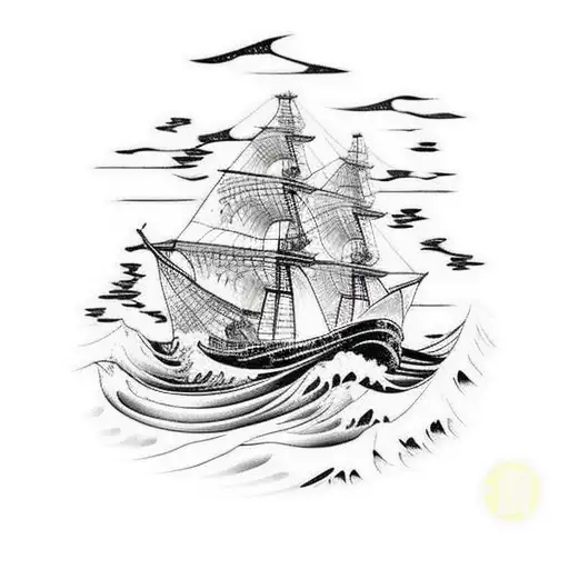 Old School Ship In Japanese Waves Being Attacked By Giant Octopus