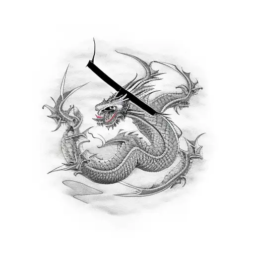 Red Dragon With A Katana
