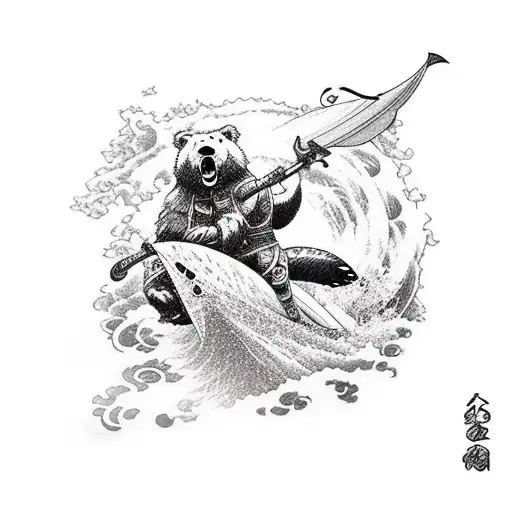 An Anime Character Surfing On A Giant Bear In The Ocean