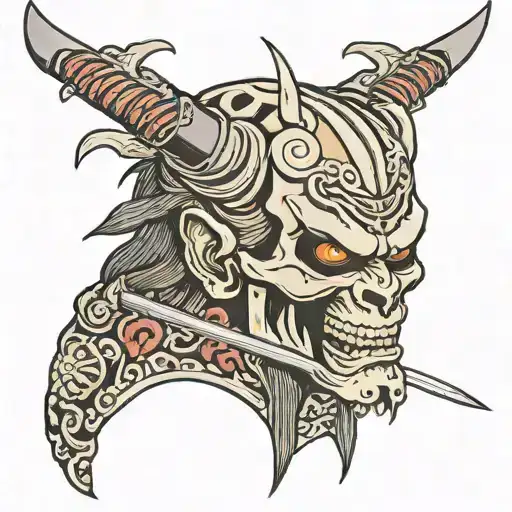 An Oni With A Katana In His Skull