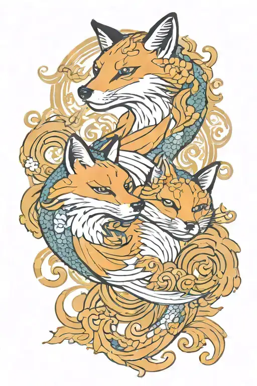 Pisces Mixed With A Fox Curled In Circle