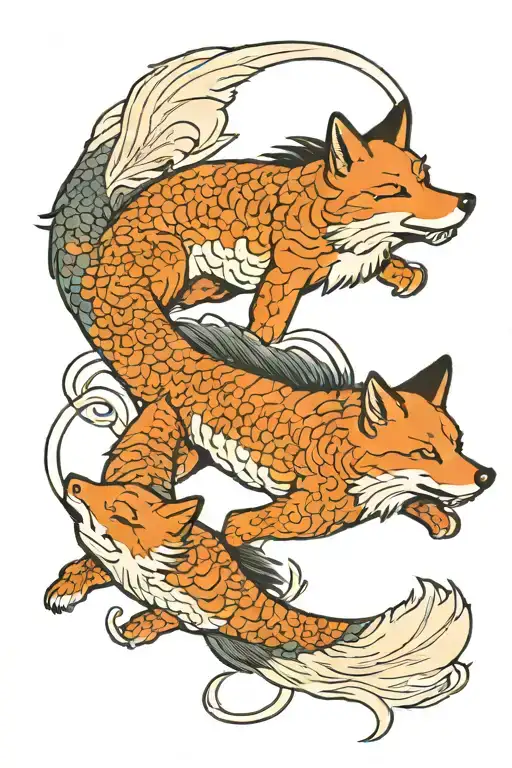 A Fish And Fox Entertwined In A Cirle Chasing Eachother