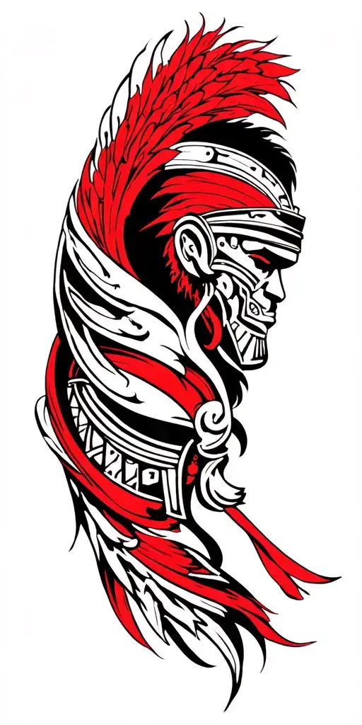 Gladiator Design Combined Trible Black And Red Tattoo For Arm And Chest