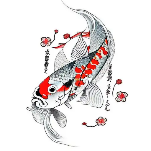 Koi Fish With Cherry Blossom