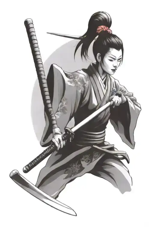 Female Samurai Warrior Holding Katana Sword