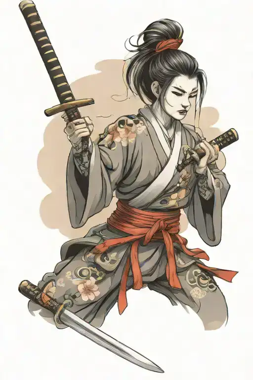 Female Samurai Warrior Holding Katana Sword