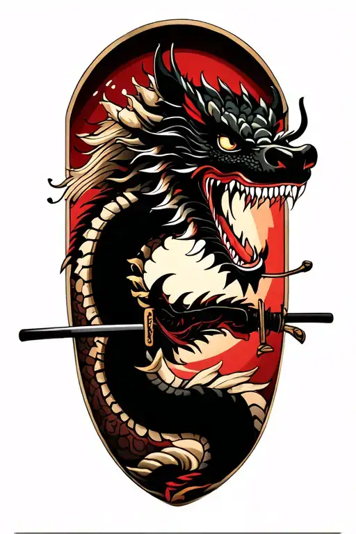 Japan Samurai Dragon With Katana