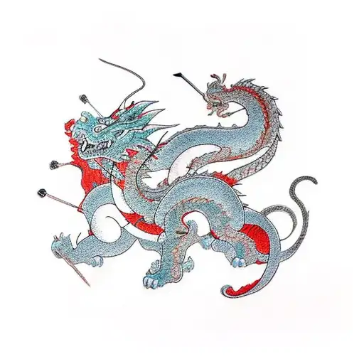 Samurai Cat Figthing With A Dragon