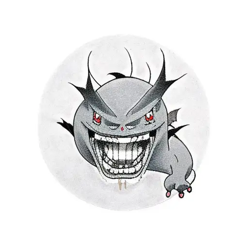 A Traditional Tattoo Depicting Gengar In A Classic Ghost Type Pokemon Battle Scene