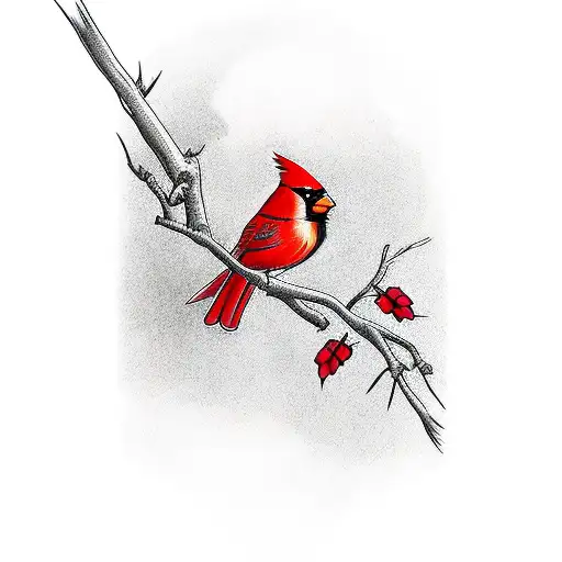 Cardinal On A Branch With A Monarch Fluttering