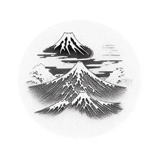 A Mountain Landscape With A Wave Breaking In The Foreground