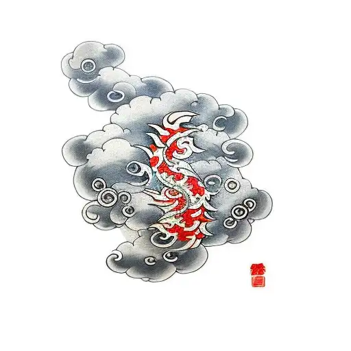 Forearm Japanese Cloud Tattoo With Khanji Symbol On A Forearm