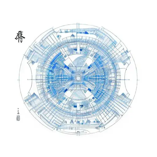 A Detailed Sketch Of A Engineer's Blueprint With A Mountain Range Incorporated Into The Design