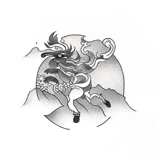 A Traditional Style Tattoo Of A Runner Crossing The Finish Line