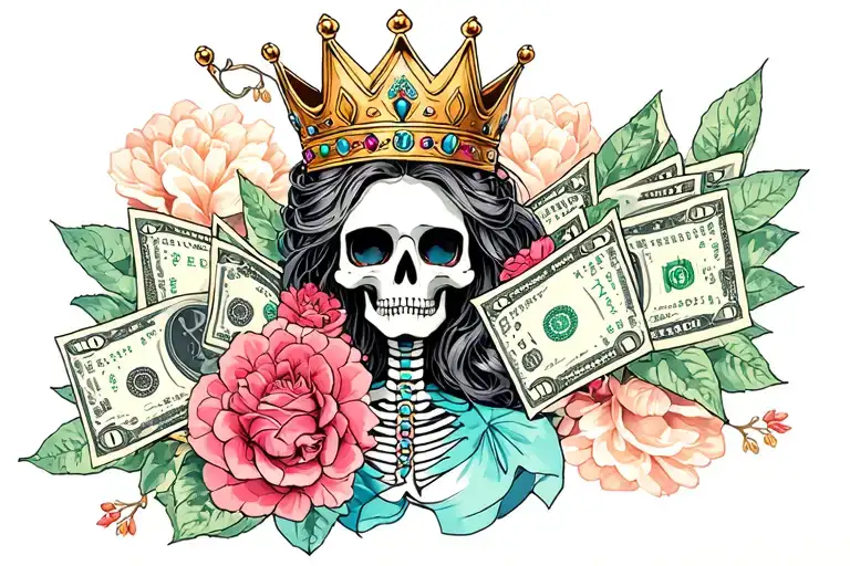 Princess Crown Money Sad Pretty Modern Skeleton