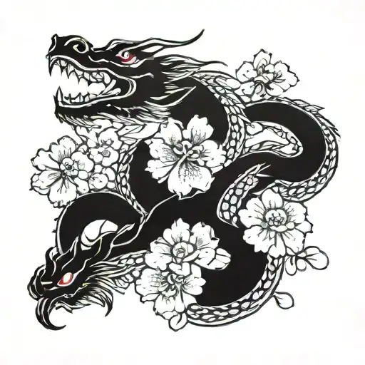 Dragon In Sakura Flowers