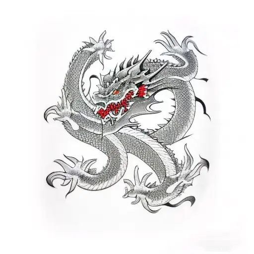 A Japanese Dragon Head In Oldschool Style