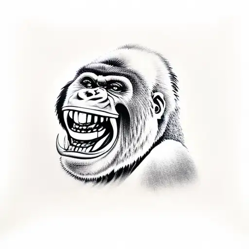 Gorilla With Big Teeth And Mouth Open