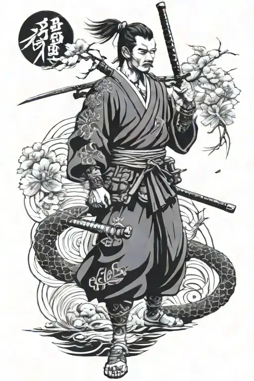 Samurai In Cyberpunk Style In Full Height