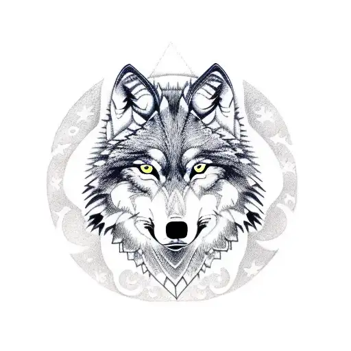 Wolf With A Crescent In The Background