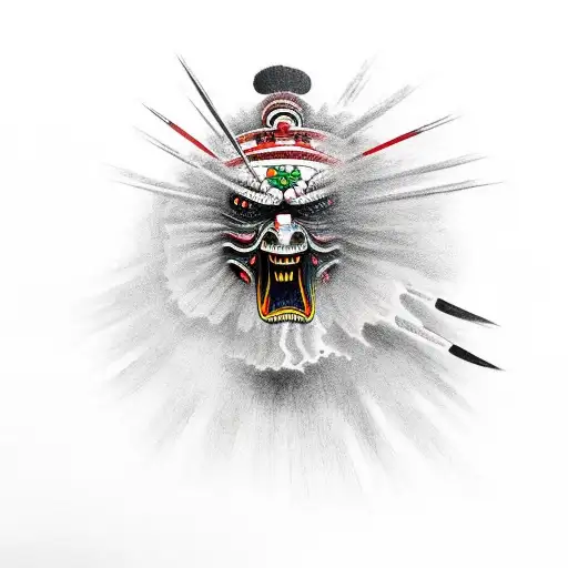 Crow Head From Side View Screaming In Style Of Japanese Art