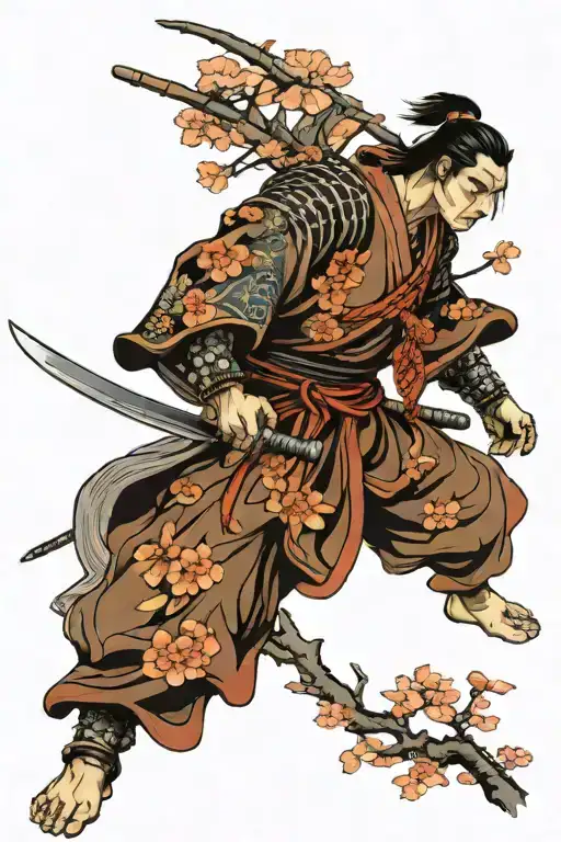 Samurai Warrior And Sakura Tree