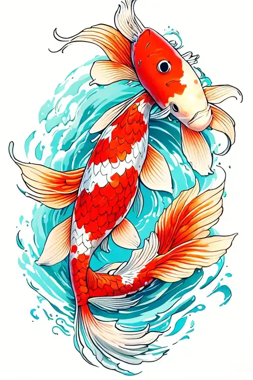 Koi Fish Swimming Upstream