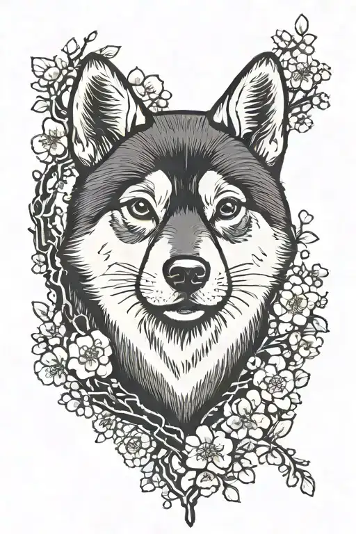 Black And Tan Shiba Inu Dog Ruby Heart Gem Cherry Blossom Tree
