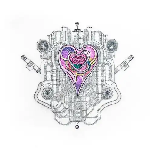 Design Me A Tattoo Of A Heart With Circuits Inspired By The Cyberpunk Style