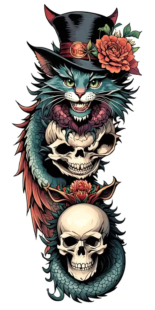 Replace Dragon With Cheshire Cat And Skulls With Mad Hatter
